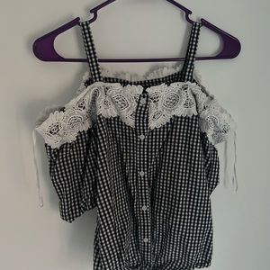 Gingham off the shoulder lace top